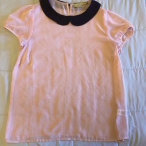 Black Peter Pan collar. Size M. Cute shear, peach color. Swiss dot pattern.